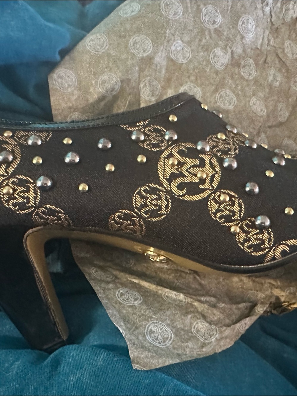 Miss Tina Elegant Black Peep-Toe Embellished High-Heel Booties - Picture 4 of 11